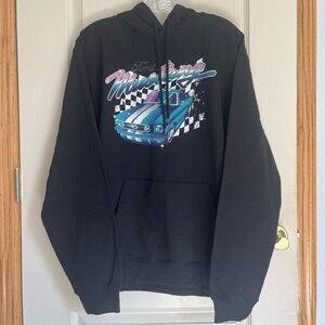 NWOT Ford Mustang Retro Car Graphic Black Sweatshirt Drawstring Hoodie Large